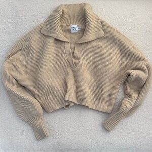 Princess Polly Quinten 90s Oversized Ribbed Knit Crop Polo Sweater Cream XS